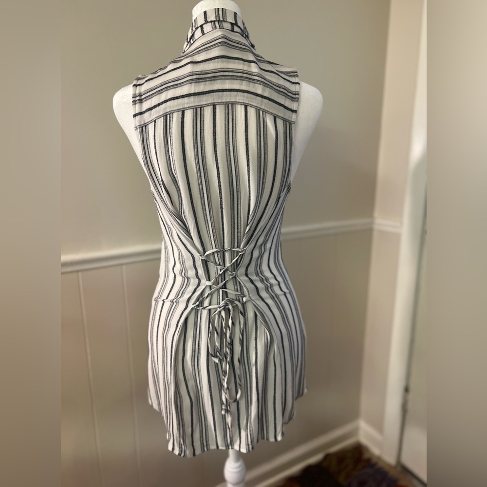 Bcbgeneration Button Down Top With Lace Up Detail… - image 2